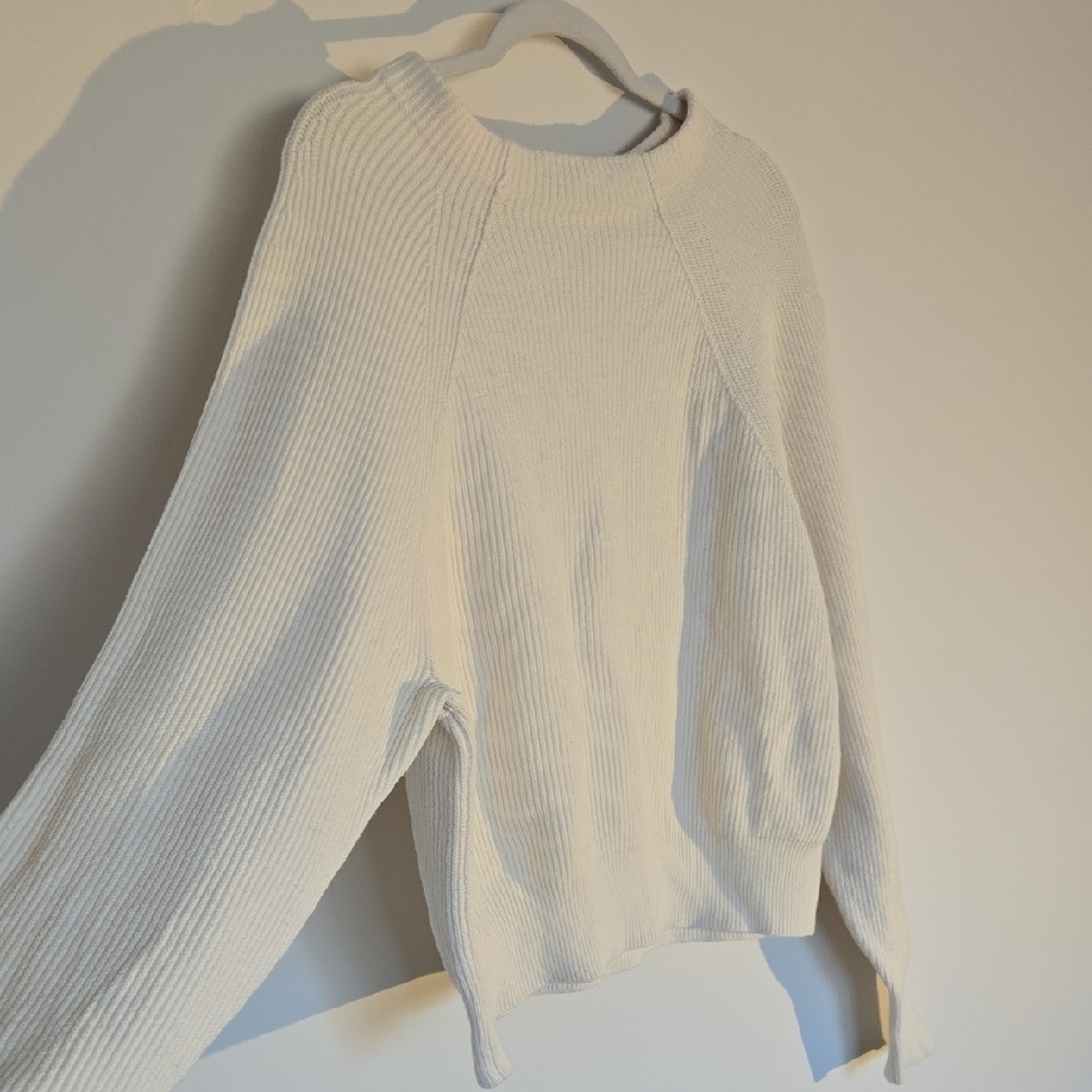 Free People Creamy White Ribbed Sweater, Normcore Minimalost Large - Picture 2 of 6